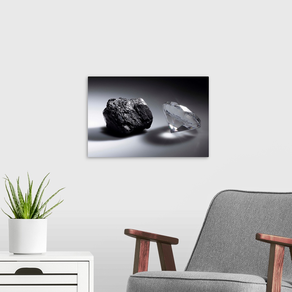 A modern room featuring Diamond and piece of coal