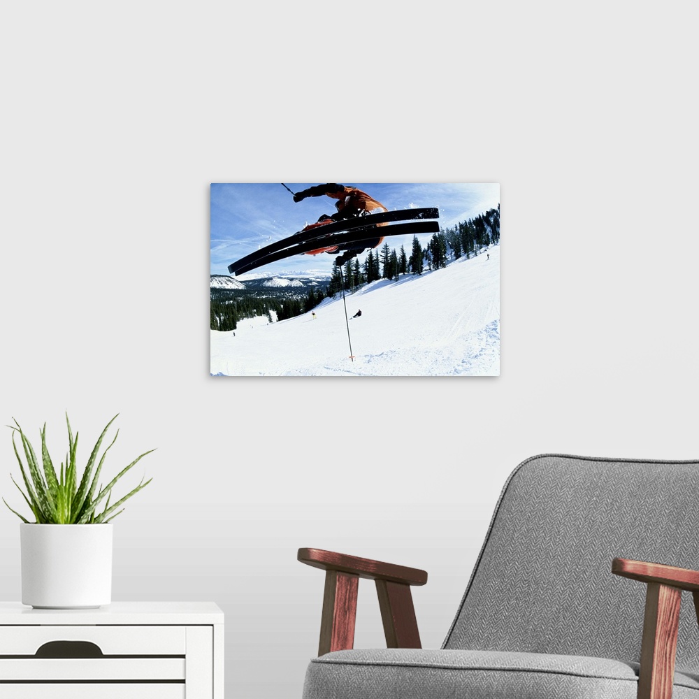 A modern room featuring Downhill skier, mid-air