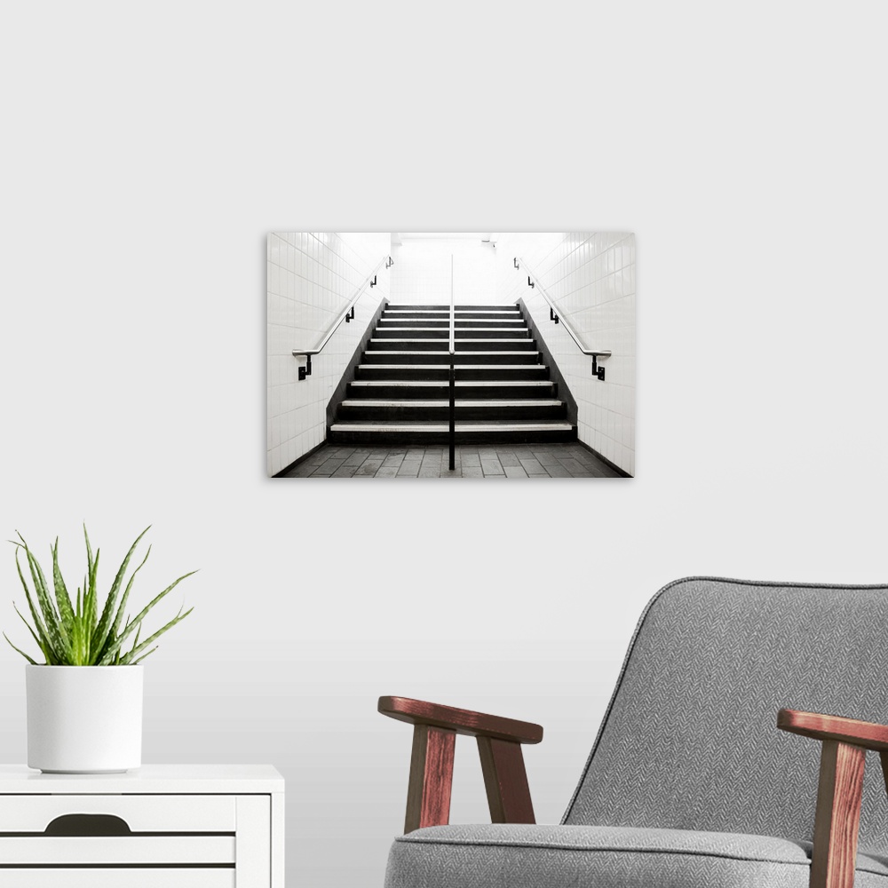 A modern room featuring Empty stairwell fading to white