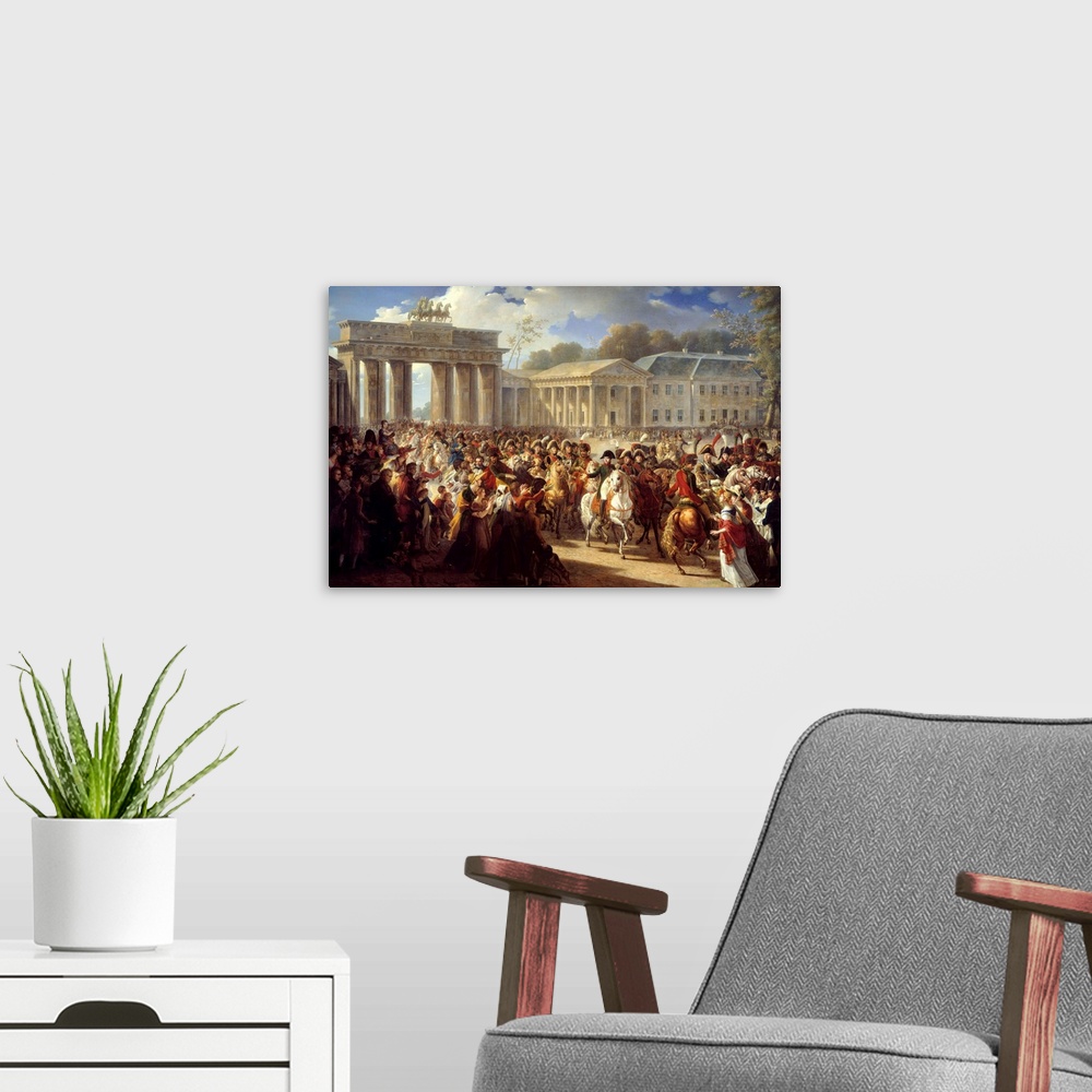 A modern room featuring Entry of Napoleon I (1769-1821) into Berlin leading his gard through the Brandenburg Gate, 27 Oct...