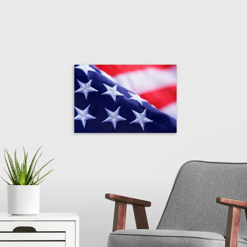 A modern room featuring Flag of United States of America