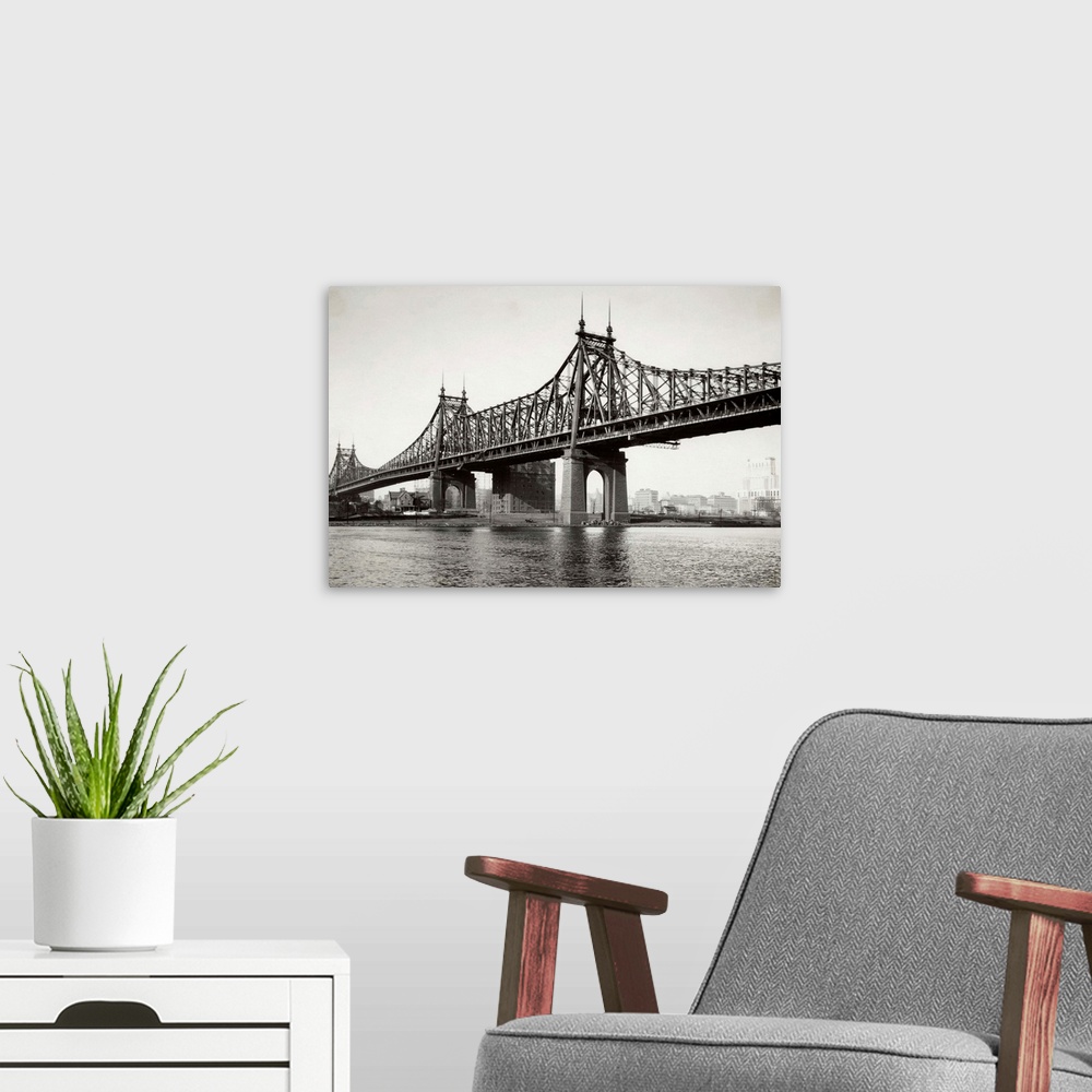 A modern room featuring Photo shows the Queensboro Bridge, the busiest bridge in the world, connecting Manhattan Island w...