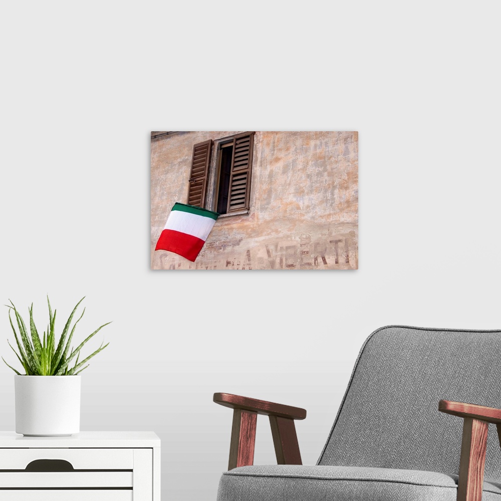 A modern room featuring Italian Flag Hanging From Window