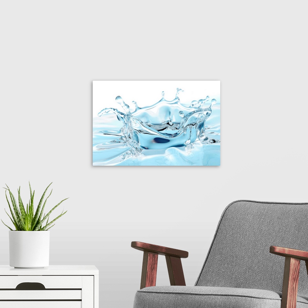 A modern room featuring This photograph captures the moment of impact and the surface of the water ripples and bursts.