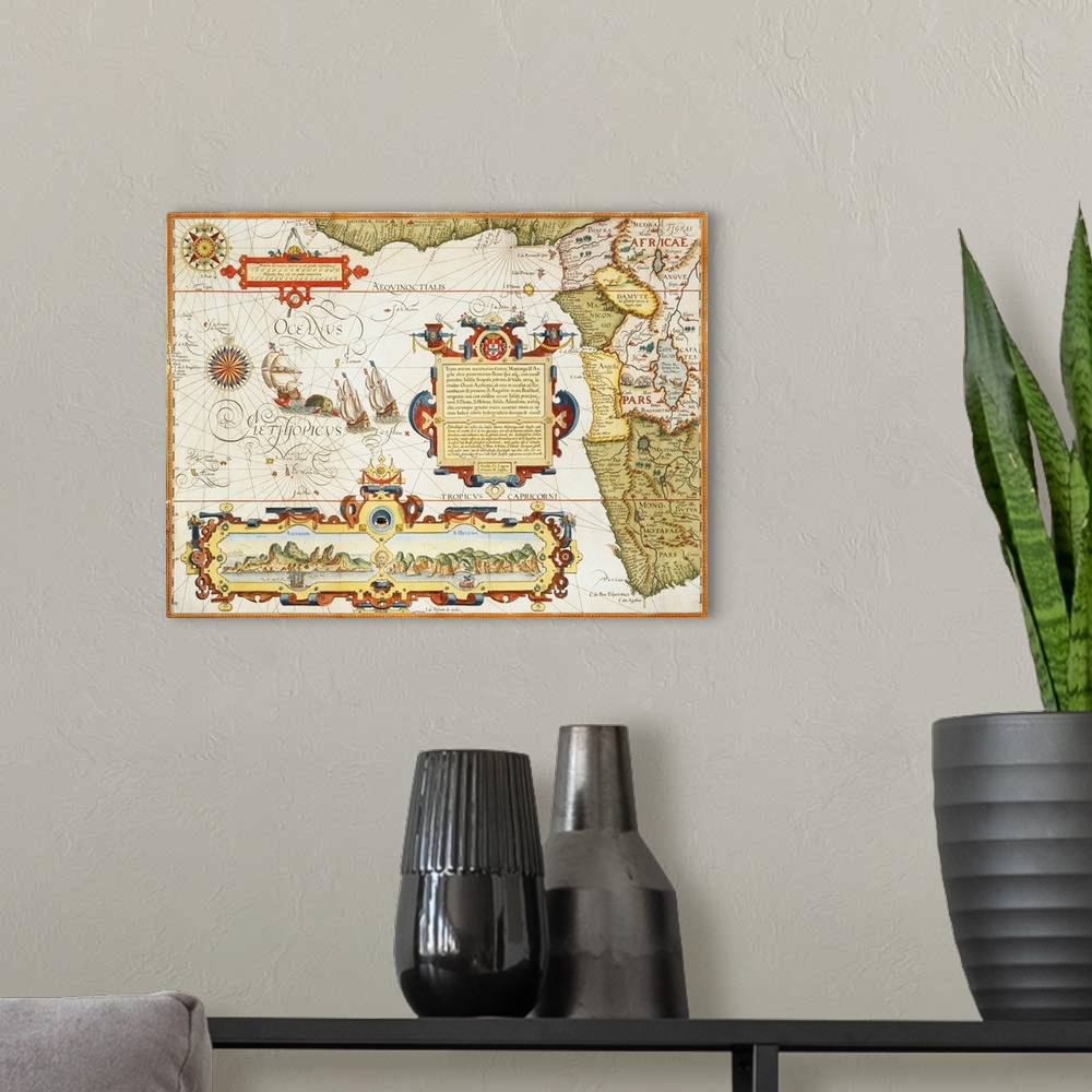 A modern room featuring 1596 --- Map of Western Africa by Arnold Florent van Langren after Jan Huygen van Linschoten --- ...