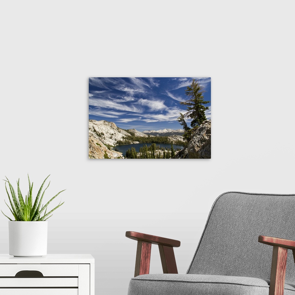 A modern room featuring May Lake in Yosemite National Park, California