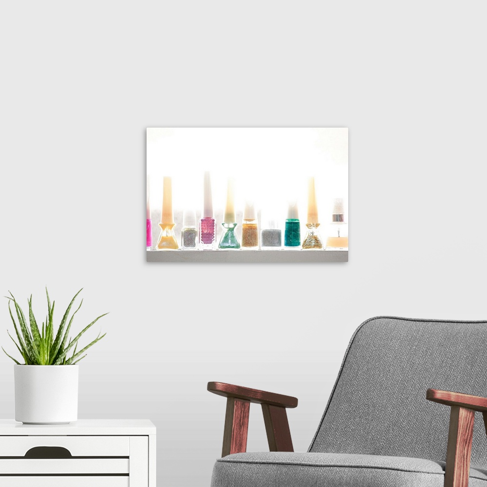 A modern room featuring manicure,fashion,still life,white,pastel,line up,