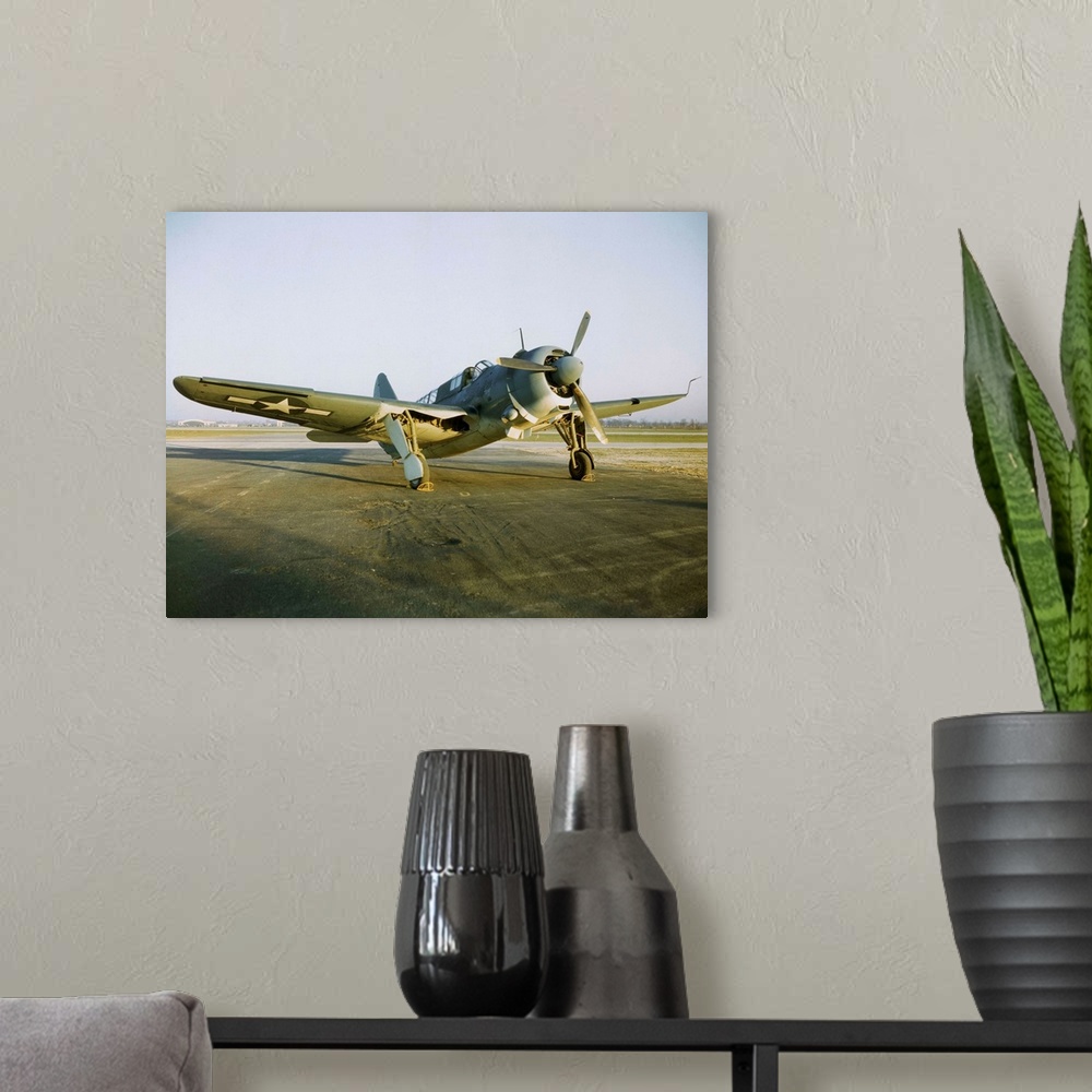 A modern room featuring Navy Curtiss-Wright SB2C Helldiver on a Tarmac
