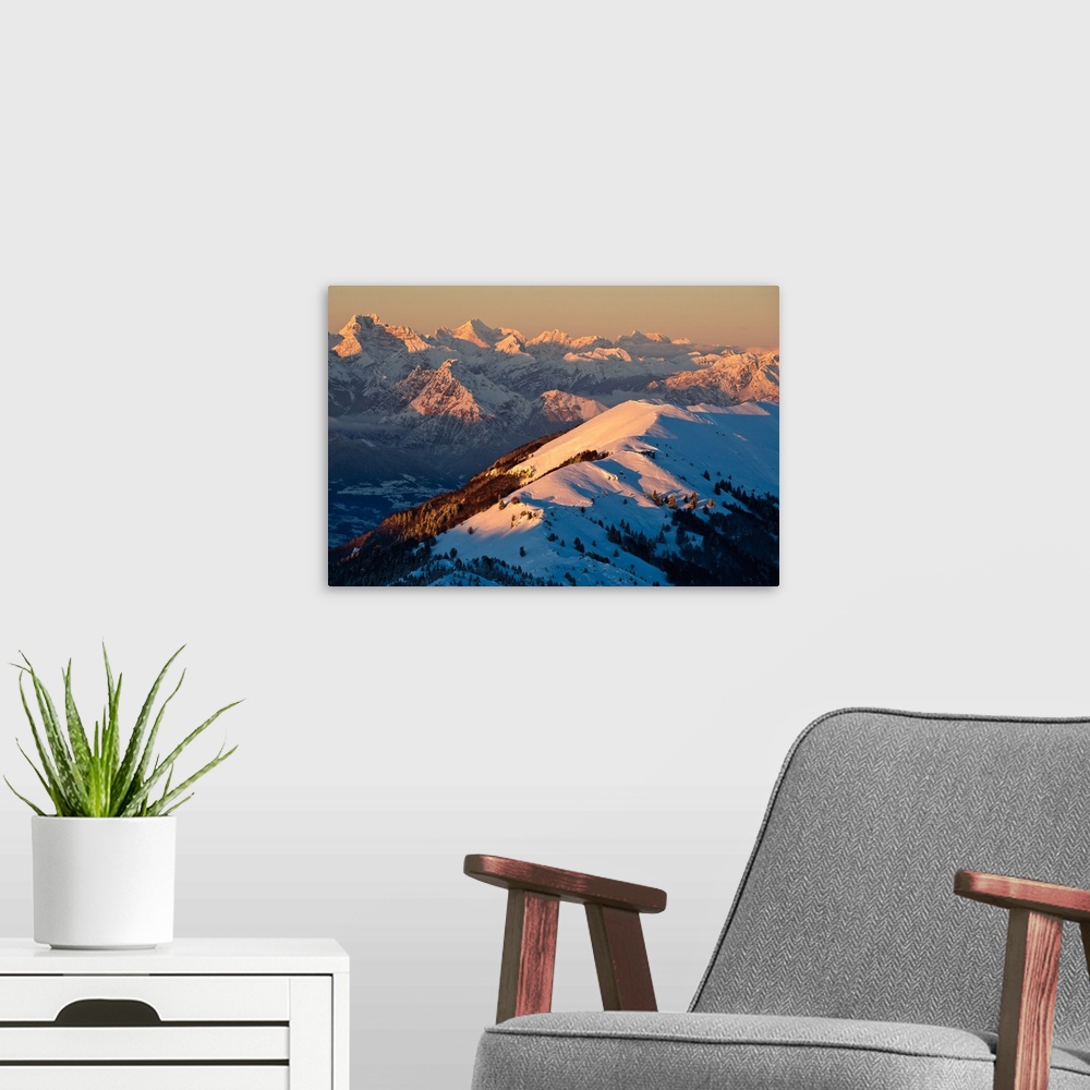 A modern room featuring Snowy winter landscape with view to the north from Monte Grappa on Monte Meatte