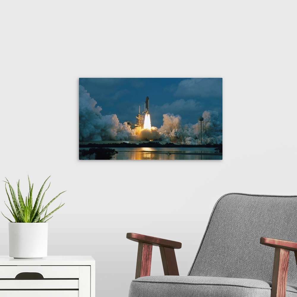 A modern room featuring Shuttle Columbia Lifting Off, Kennedy Space Center