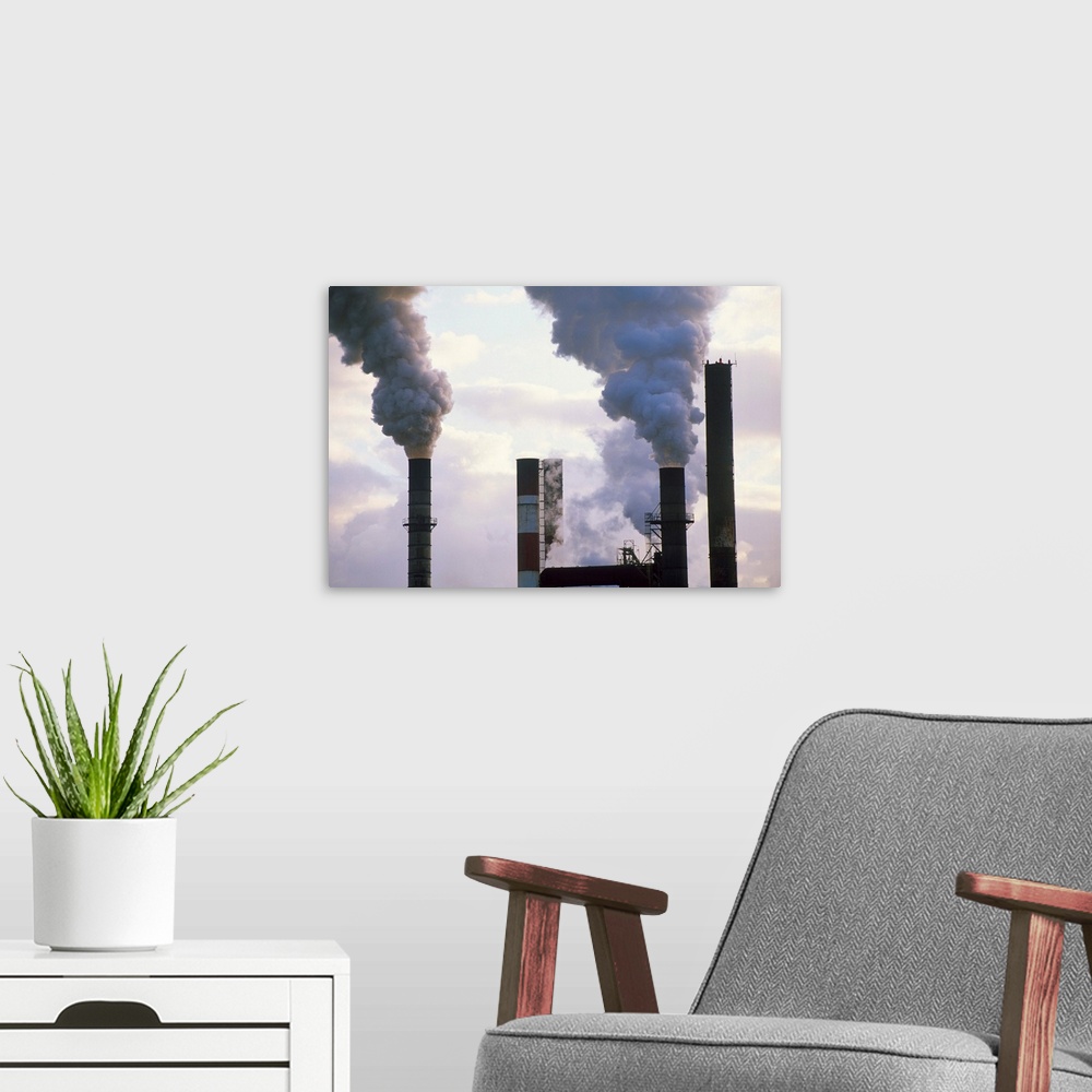 A modern room featuring Smoke stacks of factory