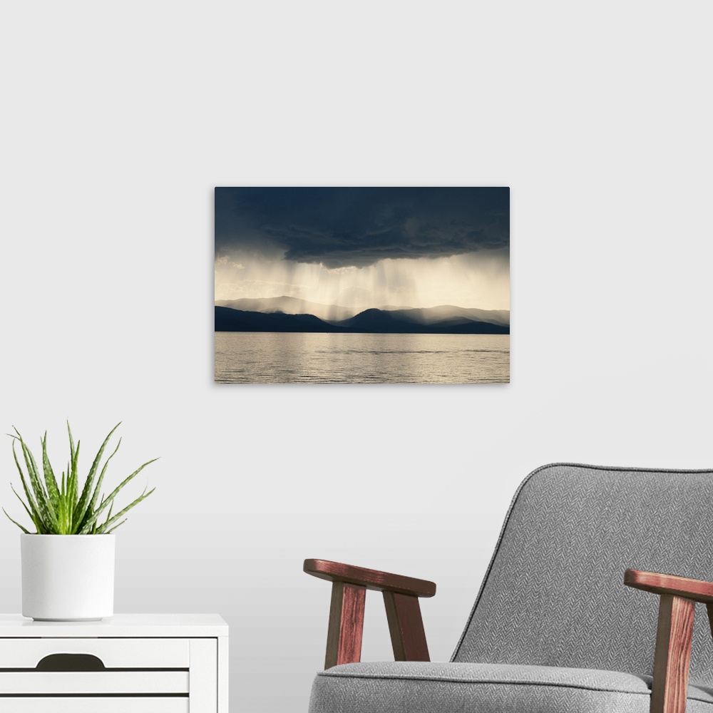 A modern room featuring Storm over Flathead Lake, Montana, USA