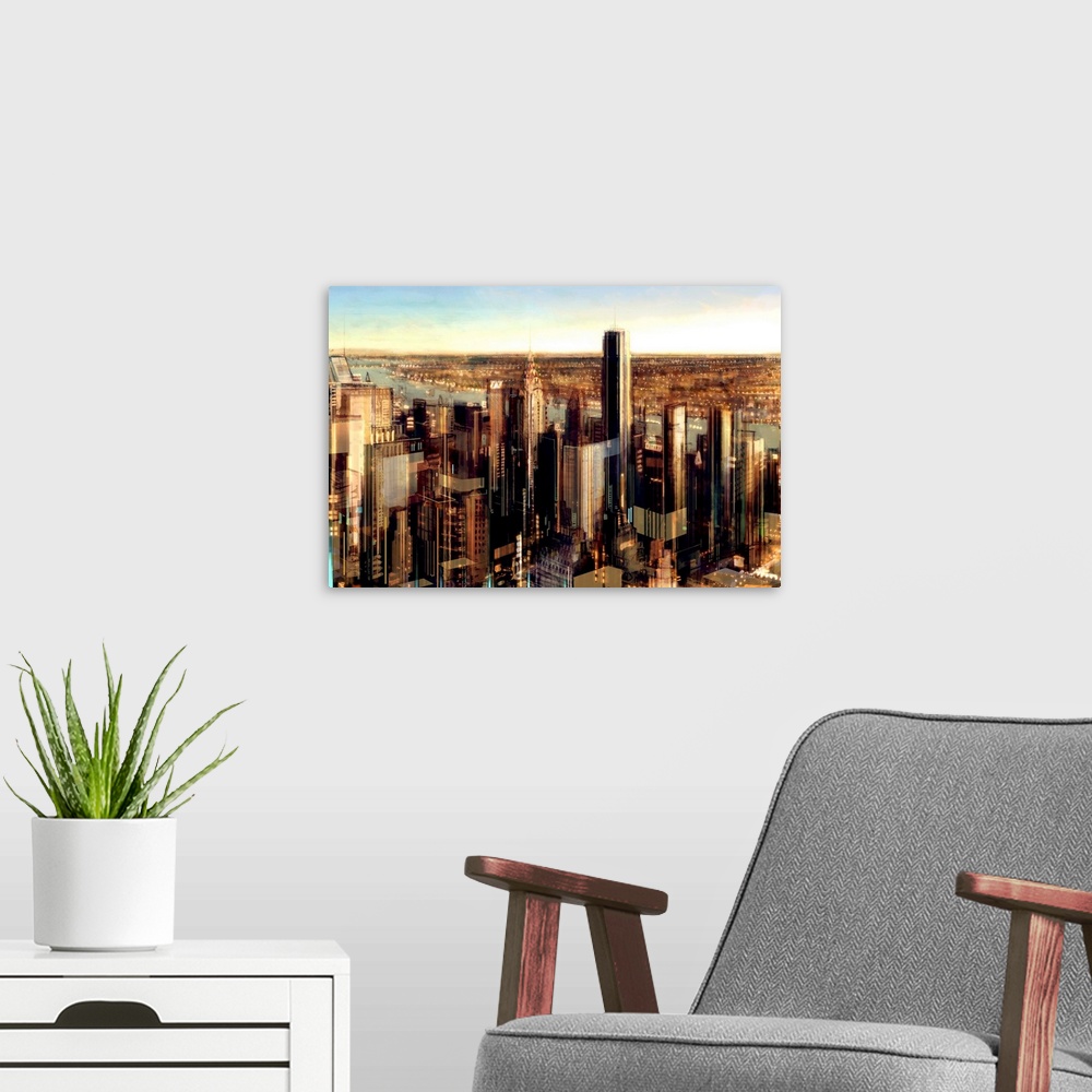 A modern room featuring New York City Twilight
