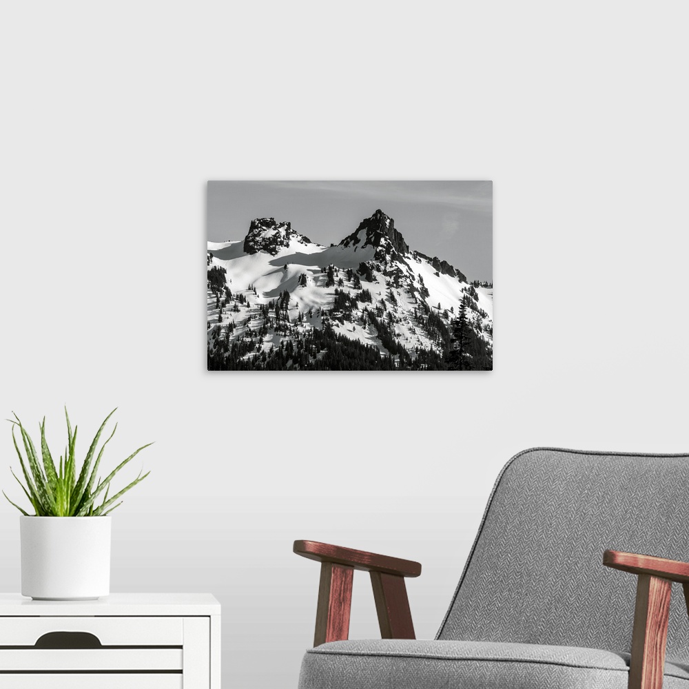 A modern room featuring Pinnacle Peak