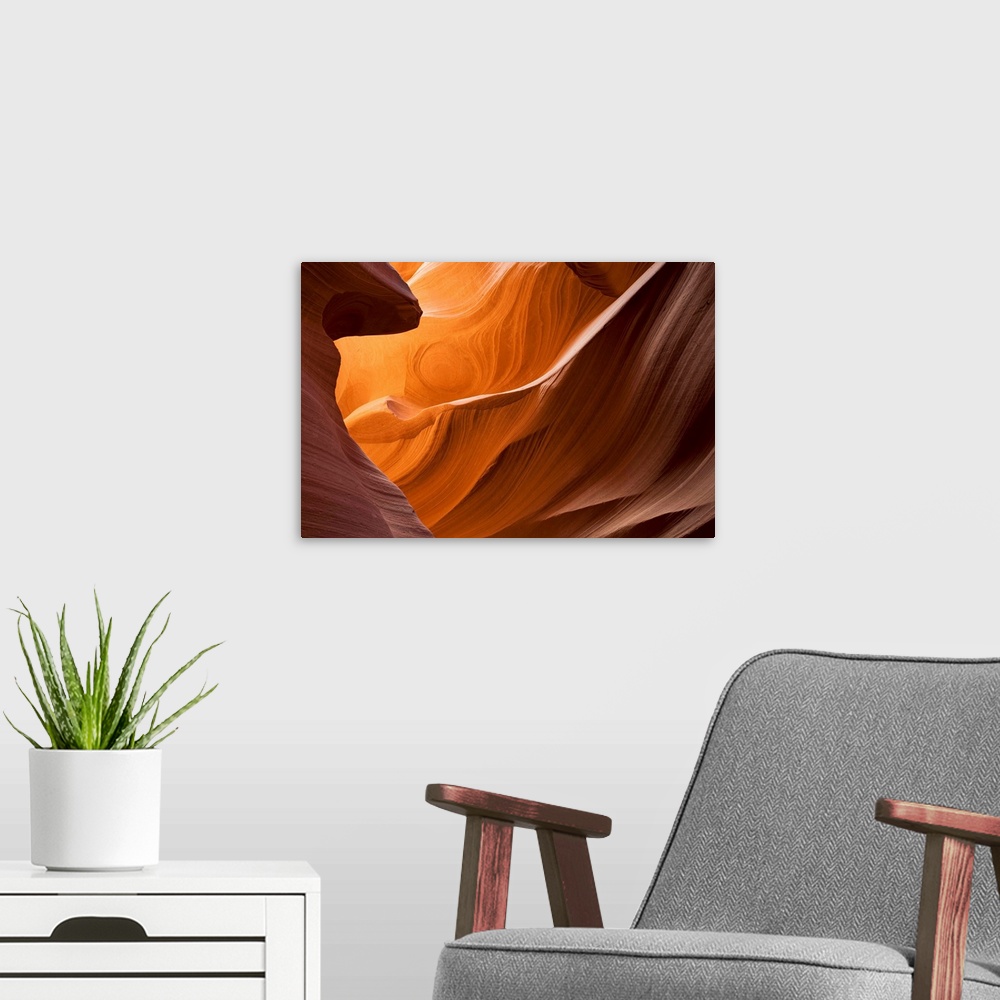 A modern room featuring A photograph of a view of the slot canyons of Antelope Canyon in Arizona.