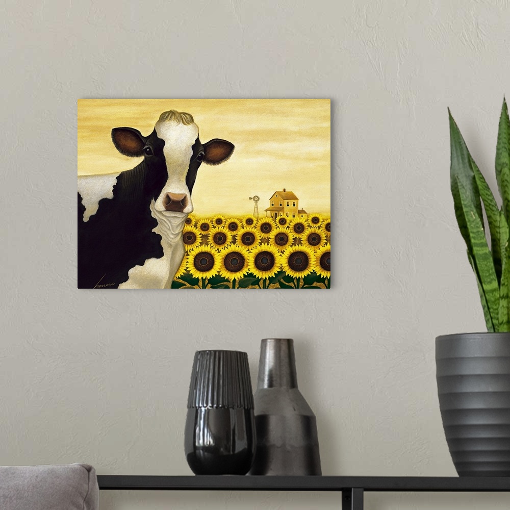 A modern room featuring Sunflower Cow