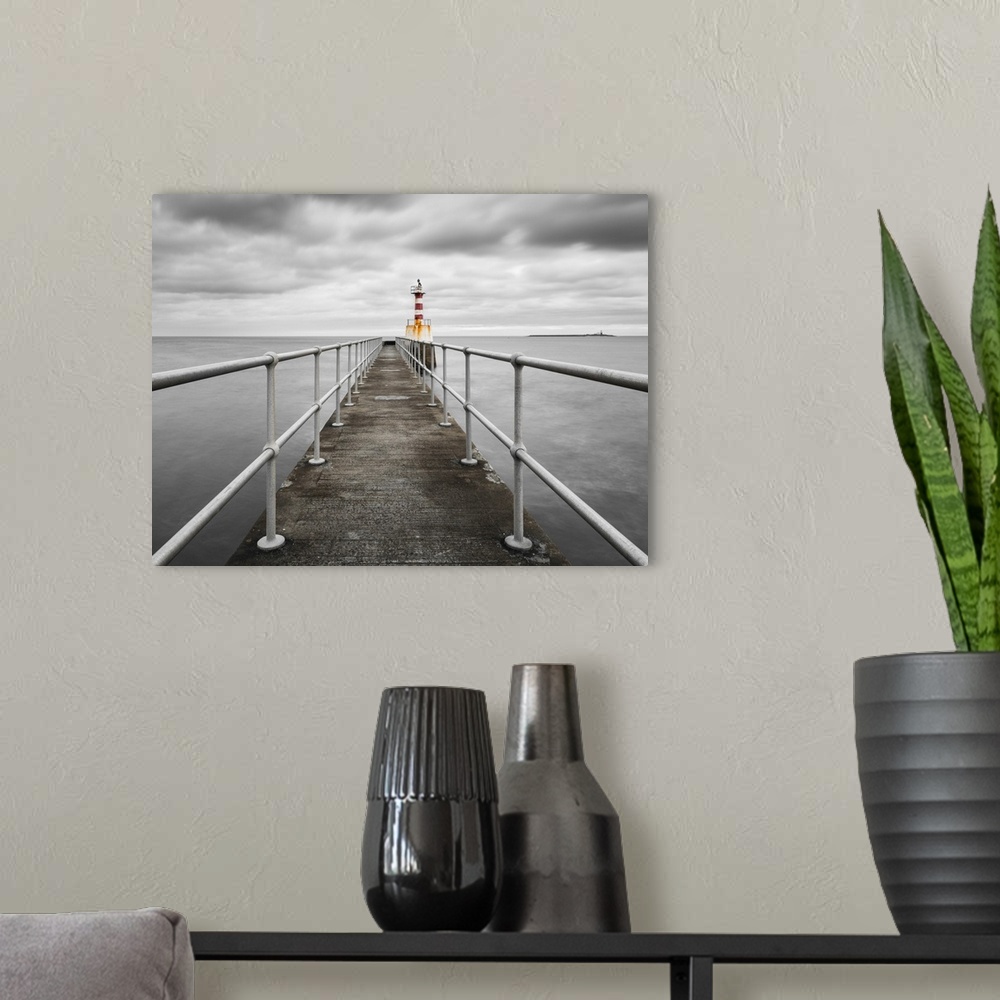 A modern room featuring Amble Pier at the mouth of the River Coquet, Amble, Northumberland, England