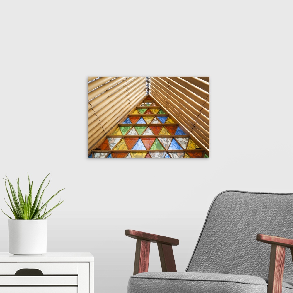 A modern room featuring New Zealand, South Island, Christchurch, Cardboard Cathedral, replacement cathedral built of card...