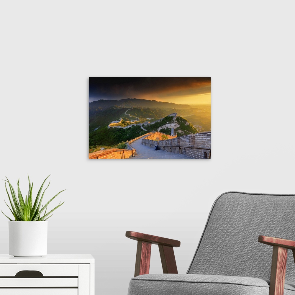A modern room featuring China, Beijing, Great wall of Badaling, sunset on the great wall.