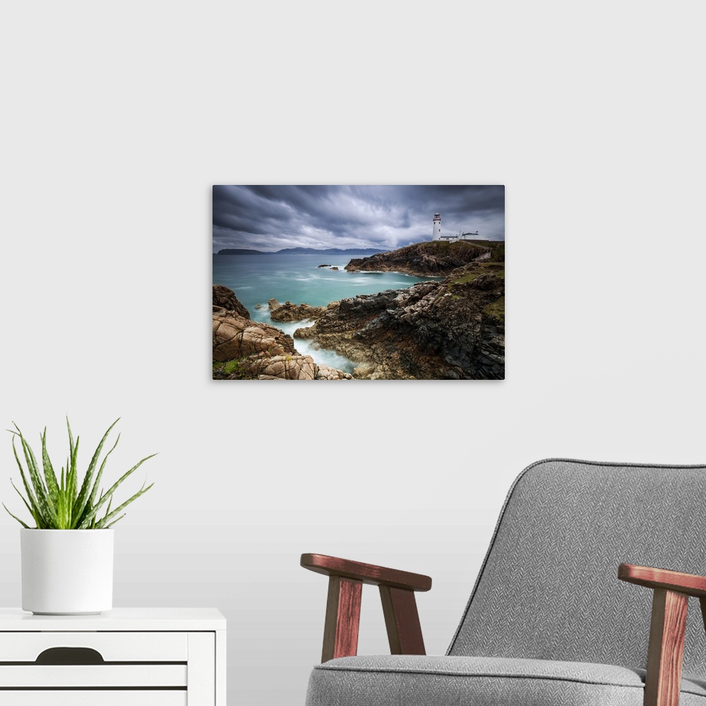 A modern room featuring Cloudy day at Fanad Head lighthouse, Letterkenny, Donegal, Ireland, Northern Europe.