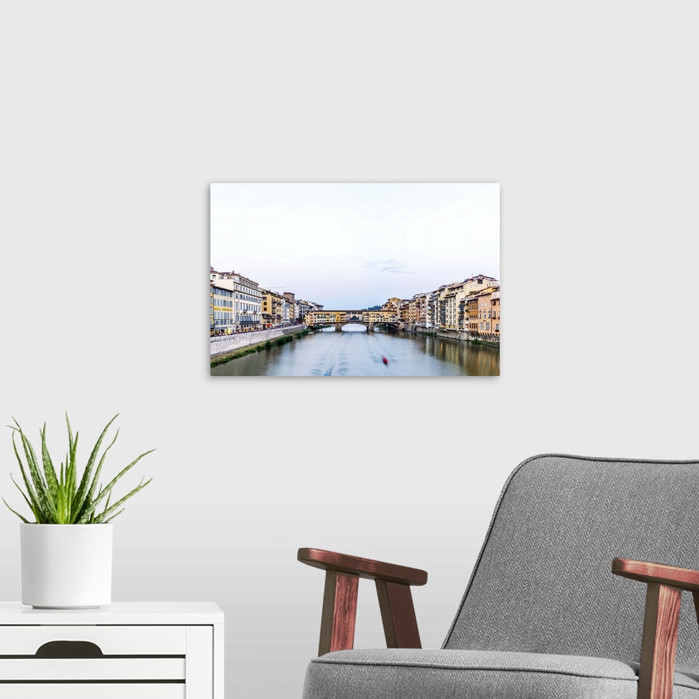 A modern room featuring Europe, Italy, Florence. The old bridge at twilight.