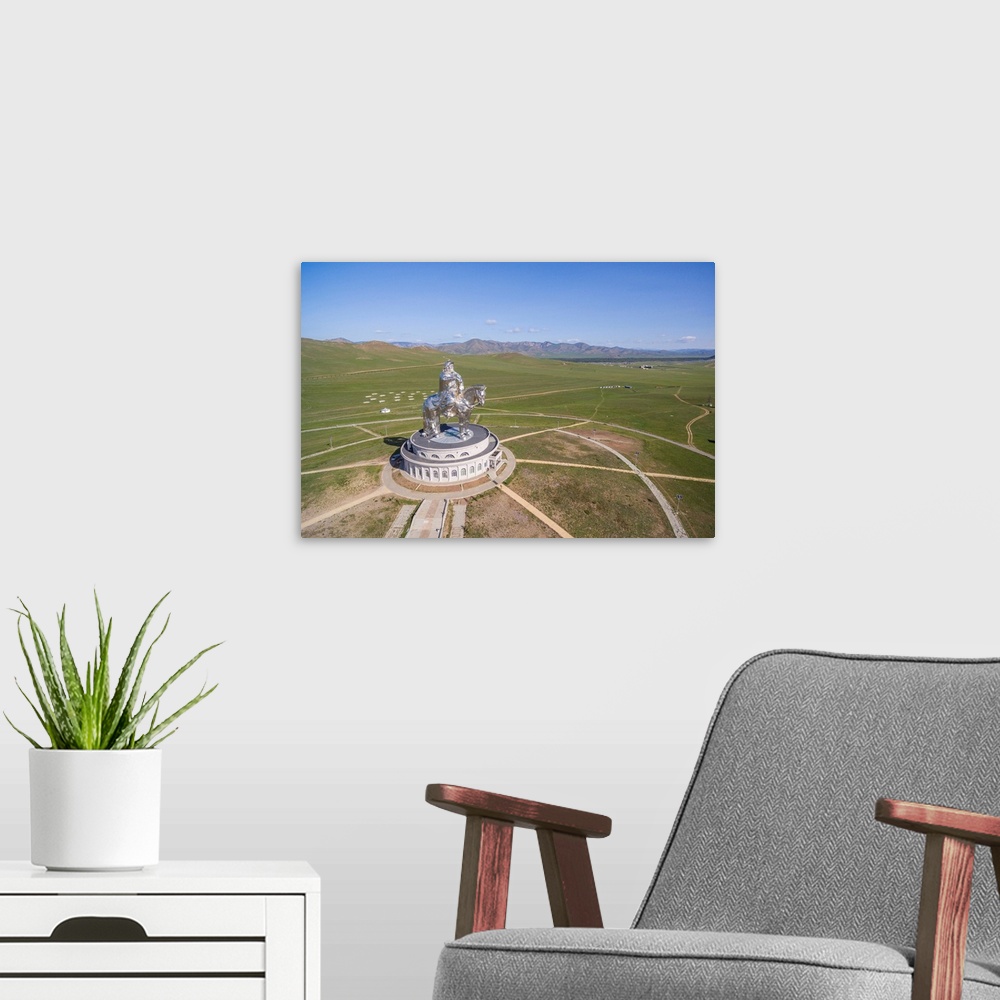 A modern room featuring Genghis Khan Statue Complex From Above. Erdene, Tov Province, Mongolia