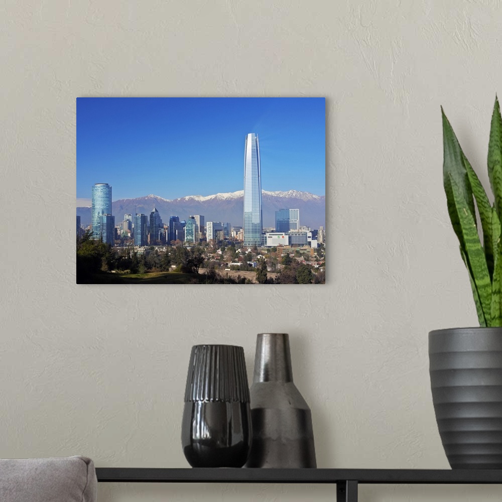 A modern room featuring Chile, Santiago, View from the Parque Metropolitano towards the high raised buildings with Costan...