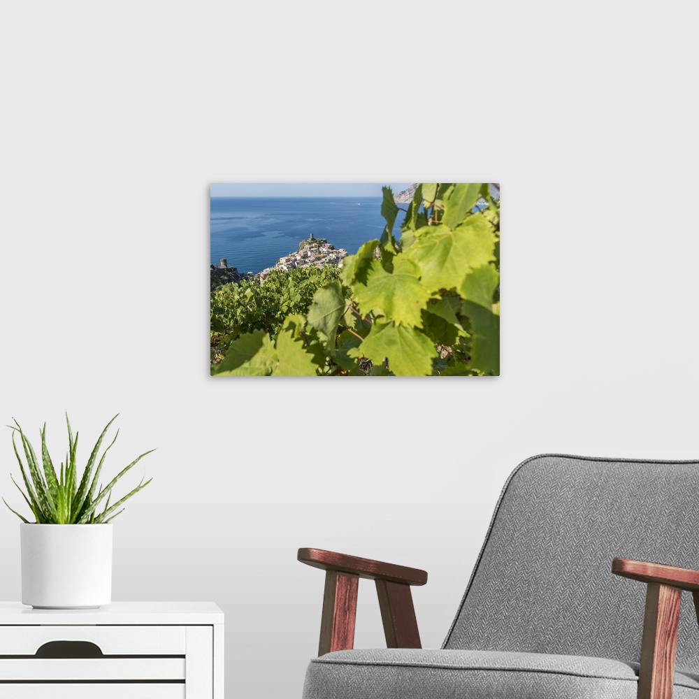 A modern room featuring Europe, Italy, Cinque Terre. View of Vernazza.