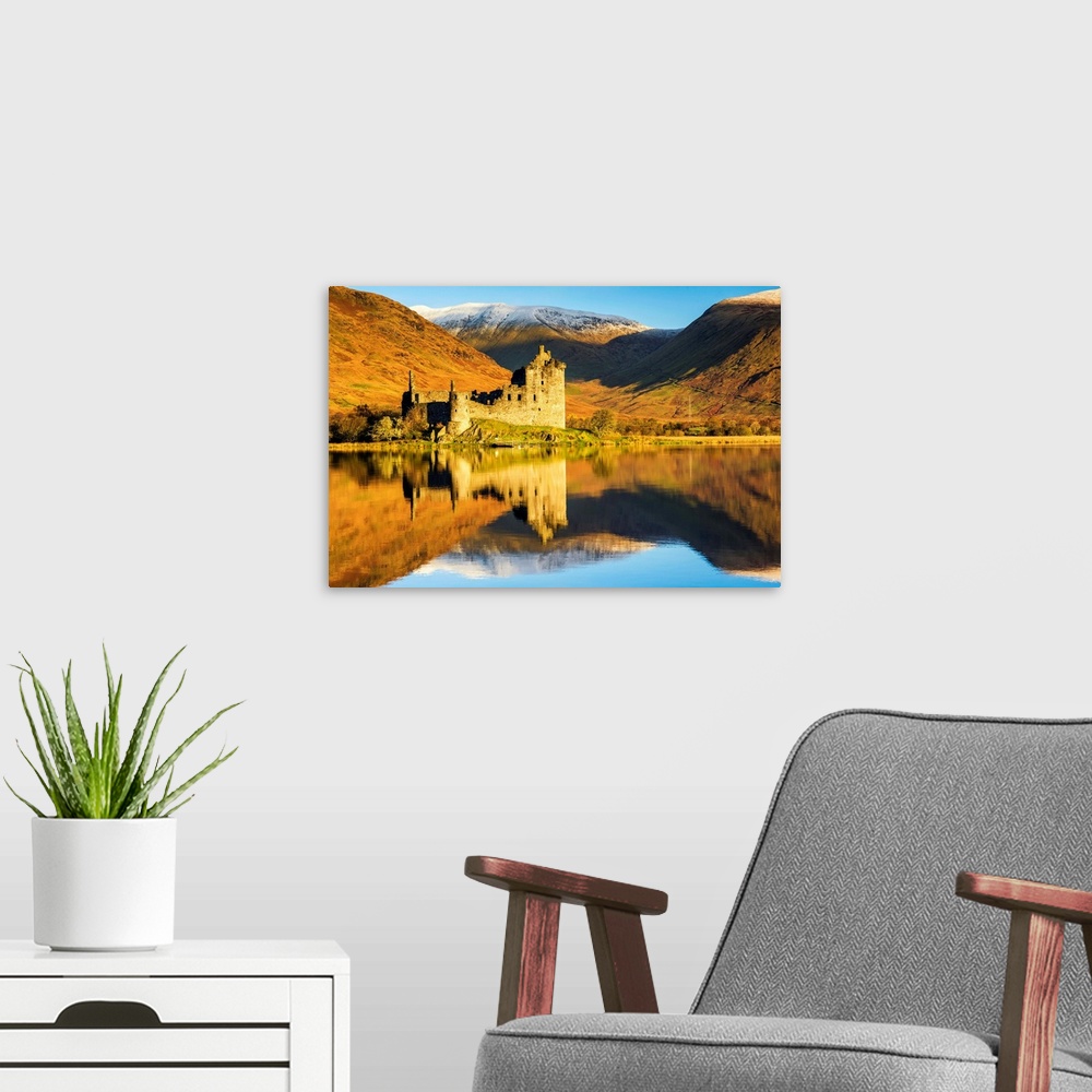 A modern room featuring Kilchurne Castle Reflecting In Loch Awe, Argyll And Bute, Scotland