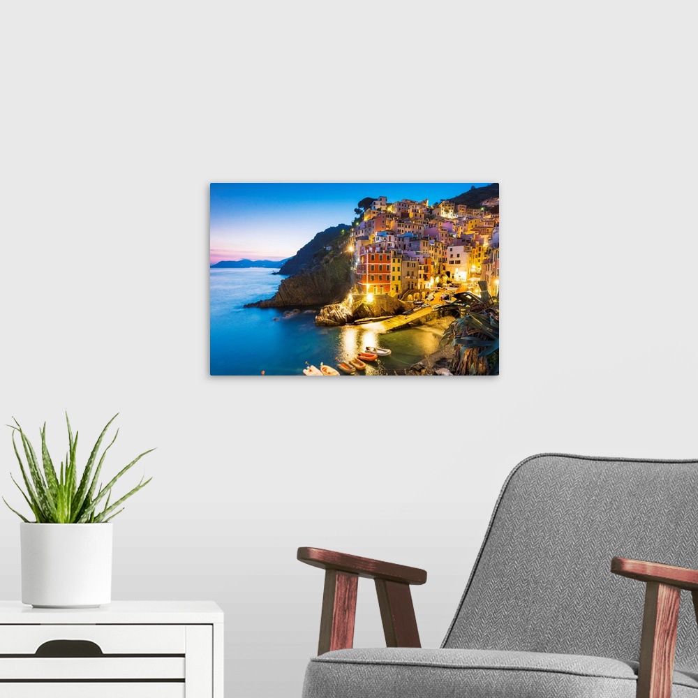 A modern room featuring Manarola, Cinque Terre, Liguria, Italy.
