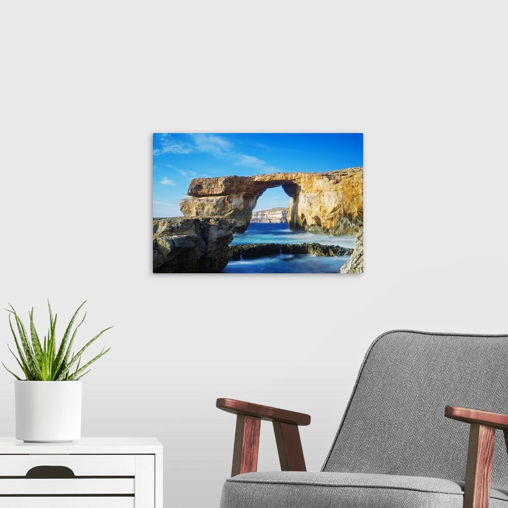 A modern room featuring Mediterranean Europe, Malta, Gozo Island, Dwerja Bay, The Azure Window natural arch.