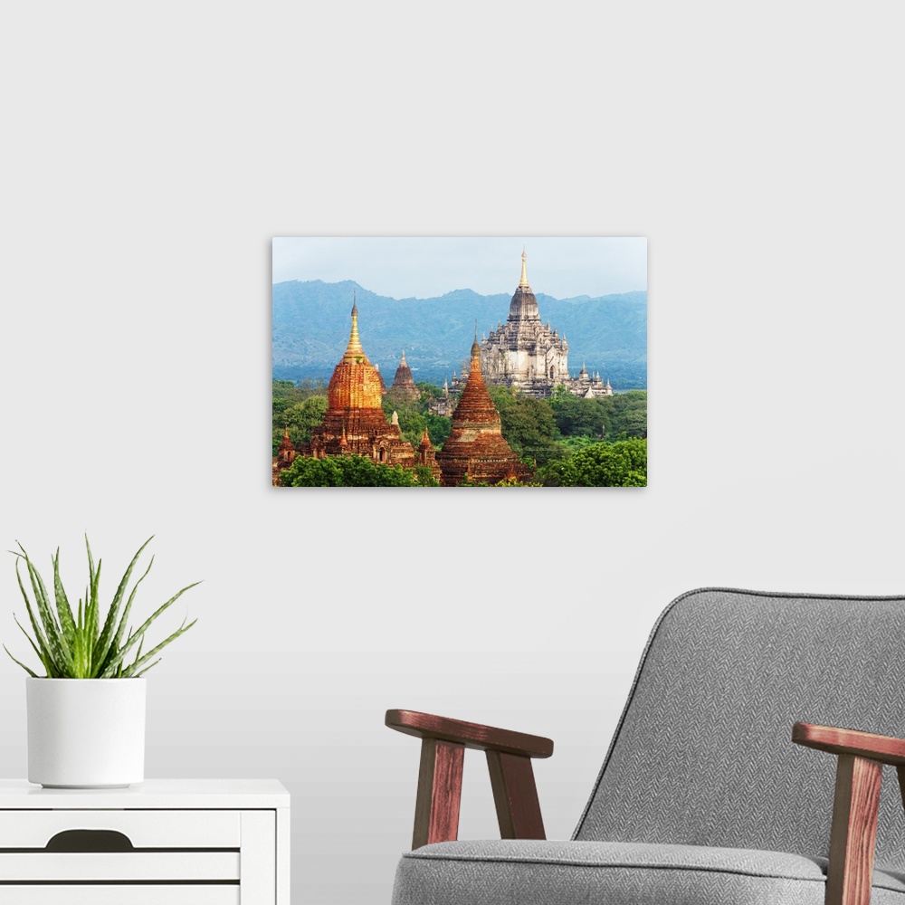 A modern room featuring South East Asia, Myanmar, Bagan, pagodas on Bagan plain and Thatbyinnyu Pahto temple.