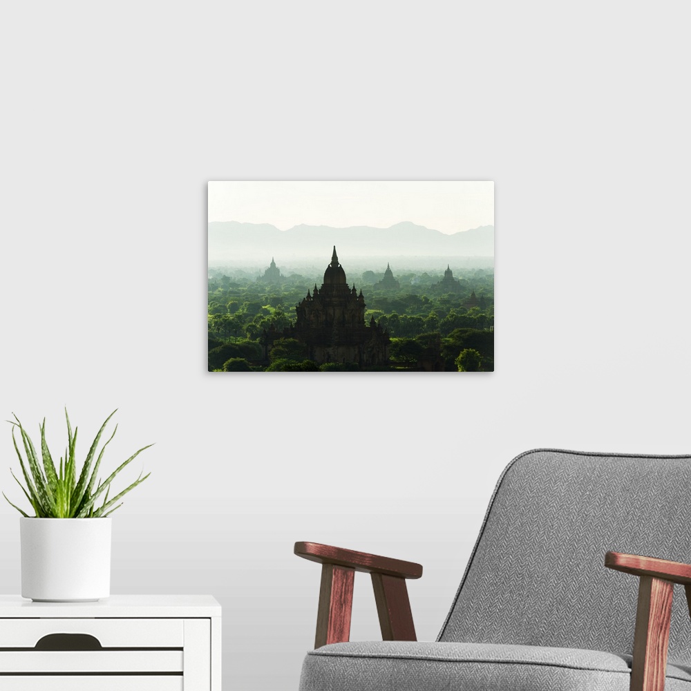A modern room featuring South East Asia, Myanmar, Bagan, temples on Bagan plain.