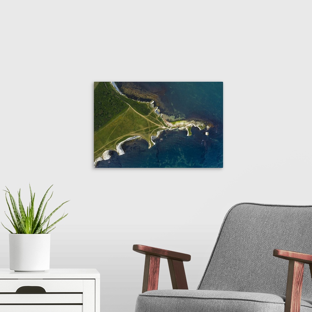 A modern room featuring Aerial view of Old Harry Rocks, Jurassic coast, Swanage, Isle of Purbeck, Dorset, England, UK