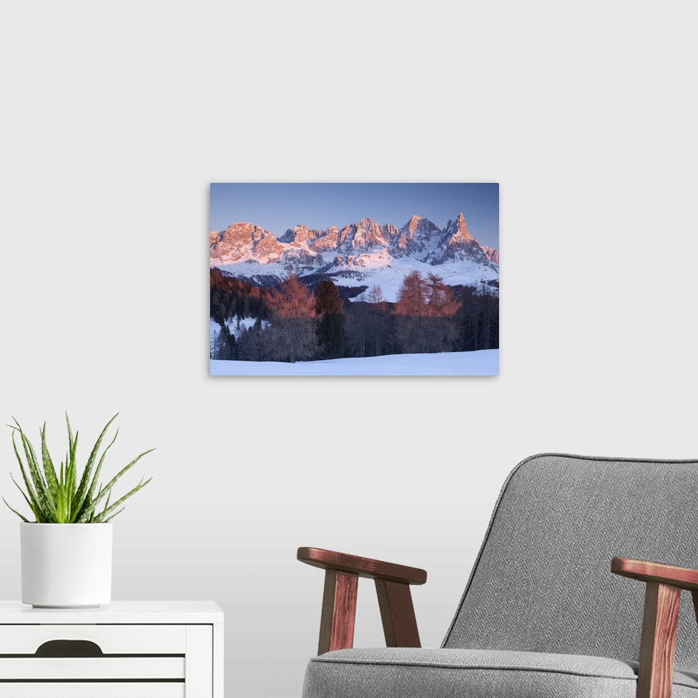 A modern room featuring Pale of San Martino, Dolomites, Trento province, Trentino Alto Adige, Italy, Europe. View of Cimo...
