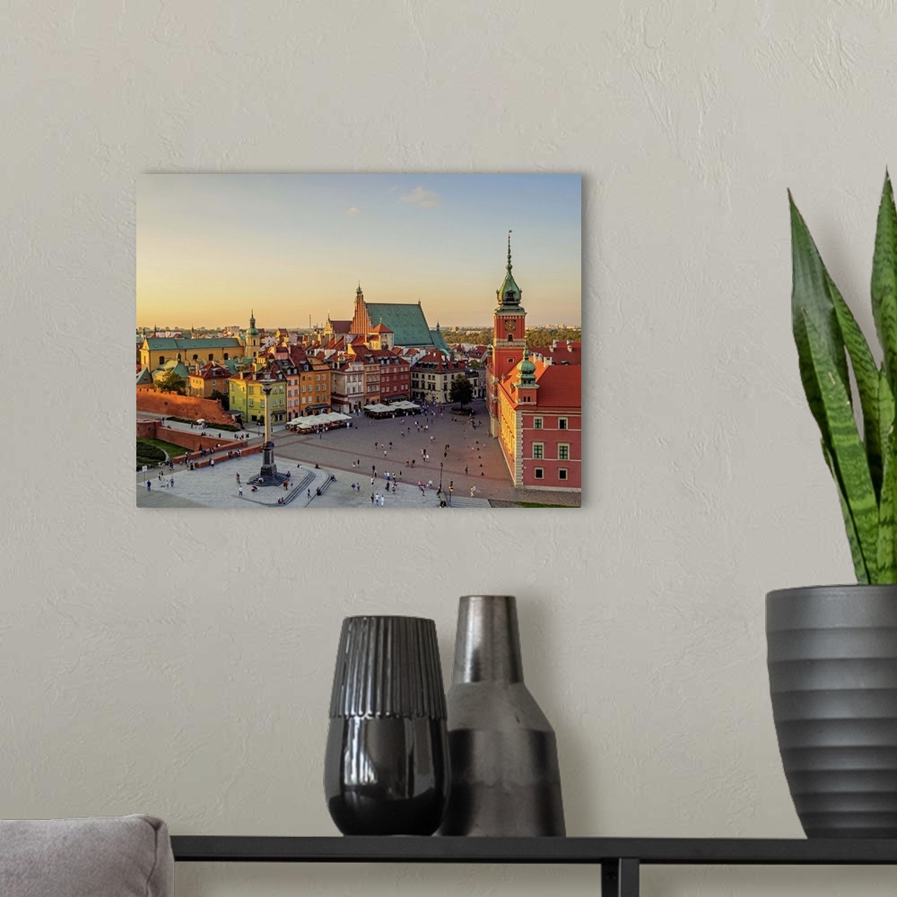 A modern room featuring Poland, Masovian Voivodeship, Warsaw, Old Town, Elevated view of the Castle Square.