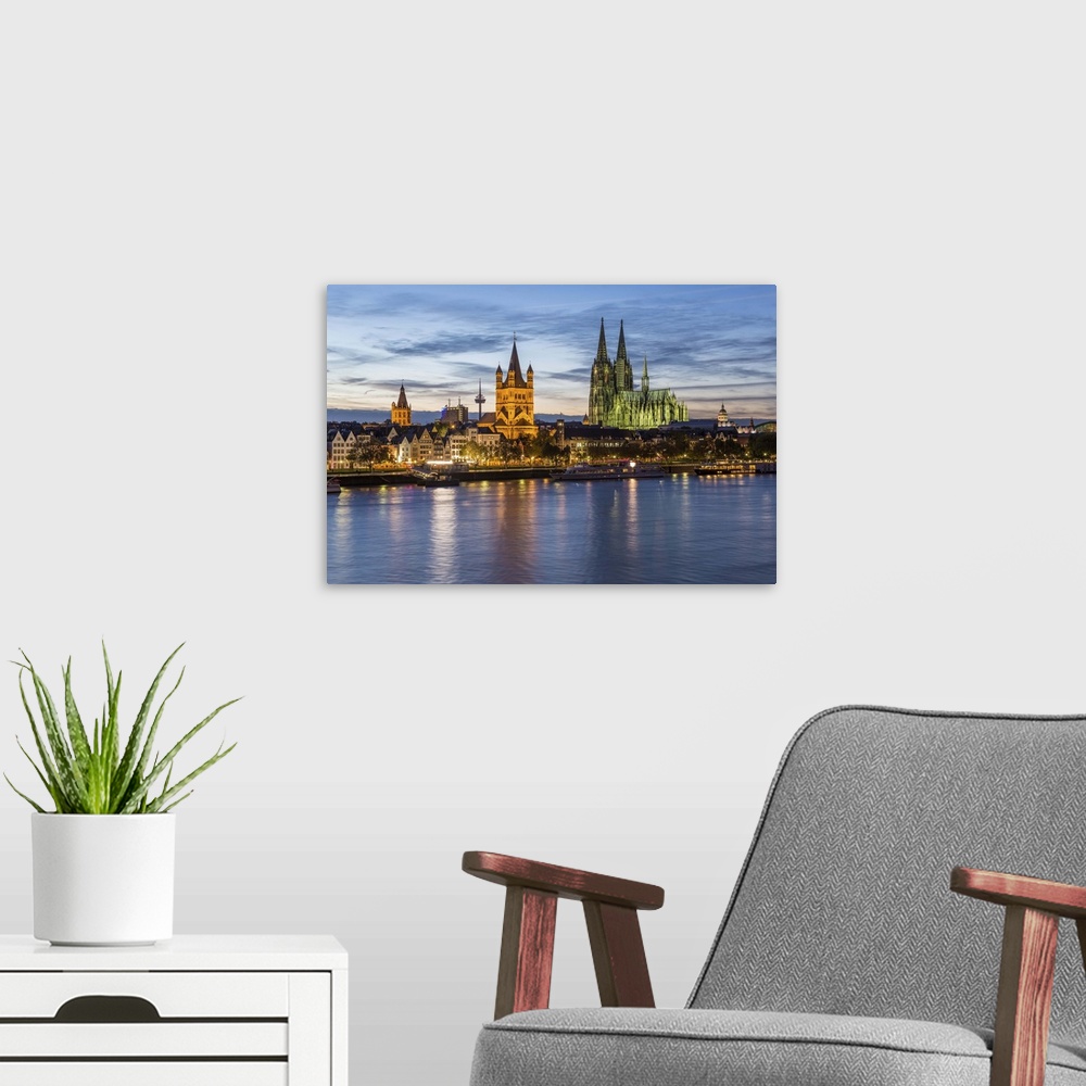 A modern room featuring River Rhine, and Cathedral (Dom), Cologne (Koln), North Rhine Westphalia, Germany, Europe