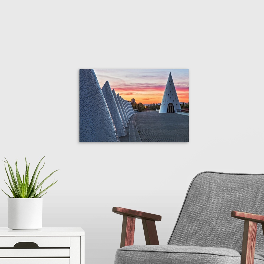 A modern room featuring Sunset view of the Umbracle adjacent to the El Palau de les Arts Reina Sofia, located in the City...