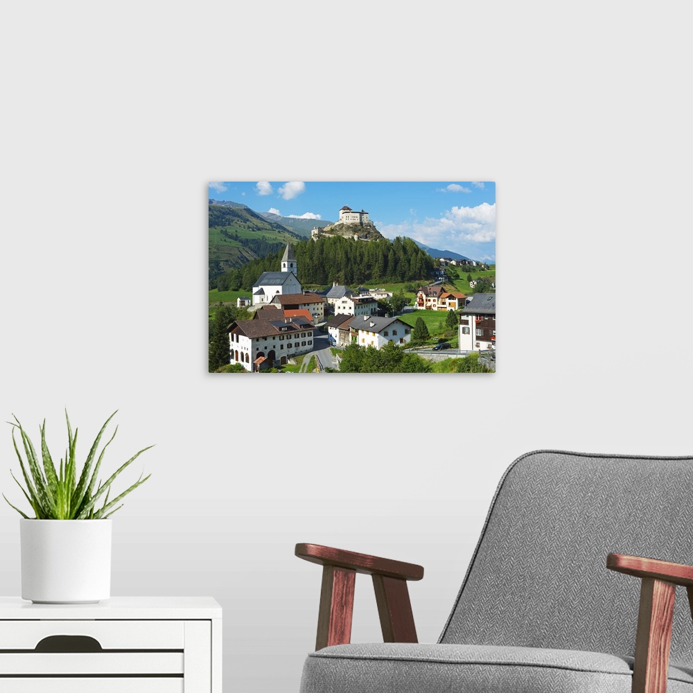 A modern room featuring Europe, Switzerland, Graubunden, Engadine, Scuol Tarasp, Scuol castle, (Schloss Tarasp).