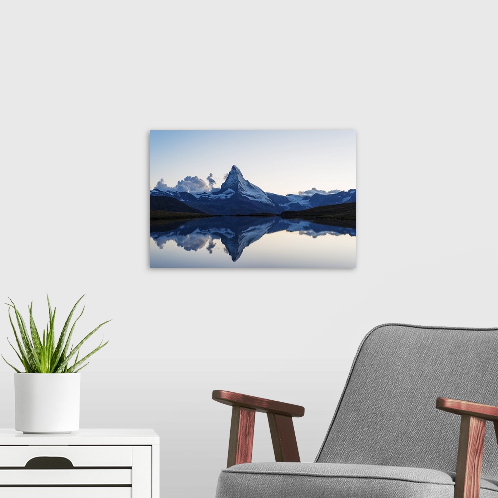 A modern room featuring Europe, Switzerland, Valais, Zermatt, Matterhorn (4478m), Stellisee lake.
