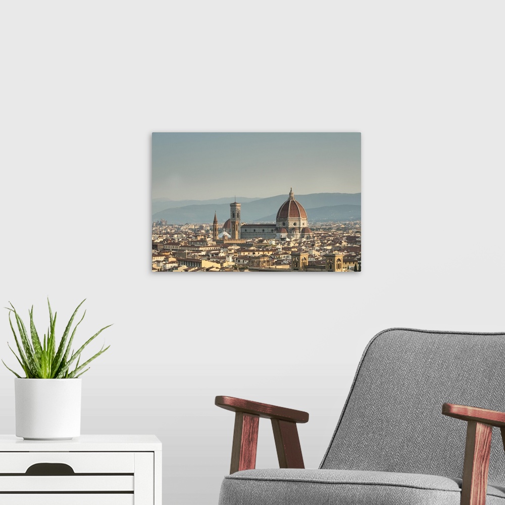 A modern room featuring View of the Duomo with Brunelleschi Dome and Basilica di Santa Croce from Piazzale Michelangelo, ...