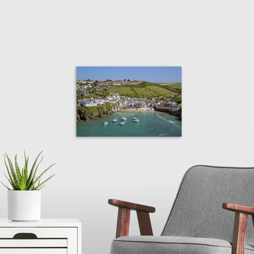 A modern room featuring England,UK, Port Isaac, Cornwall. The harbour and picturesque village of Port Isaac situated on t...