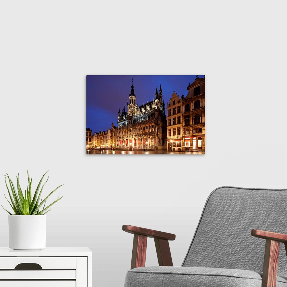 A modern room featuring The Maison du Roi (King's House) on the famous Grande Place in the City Centre of Brussels, Belgium.