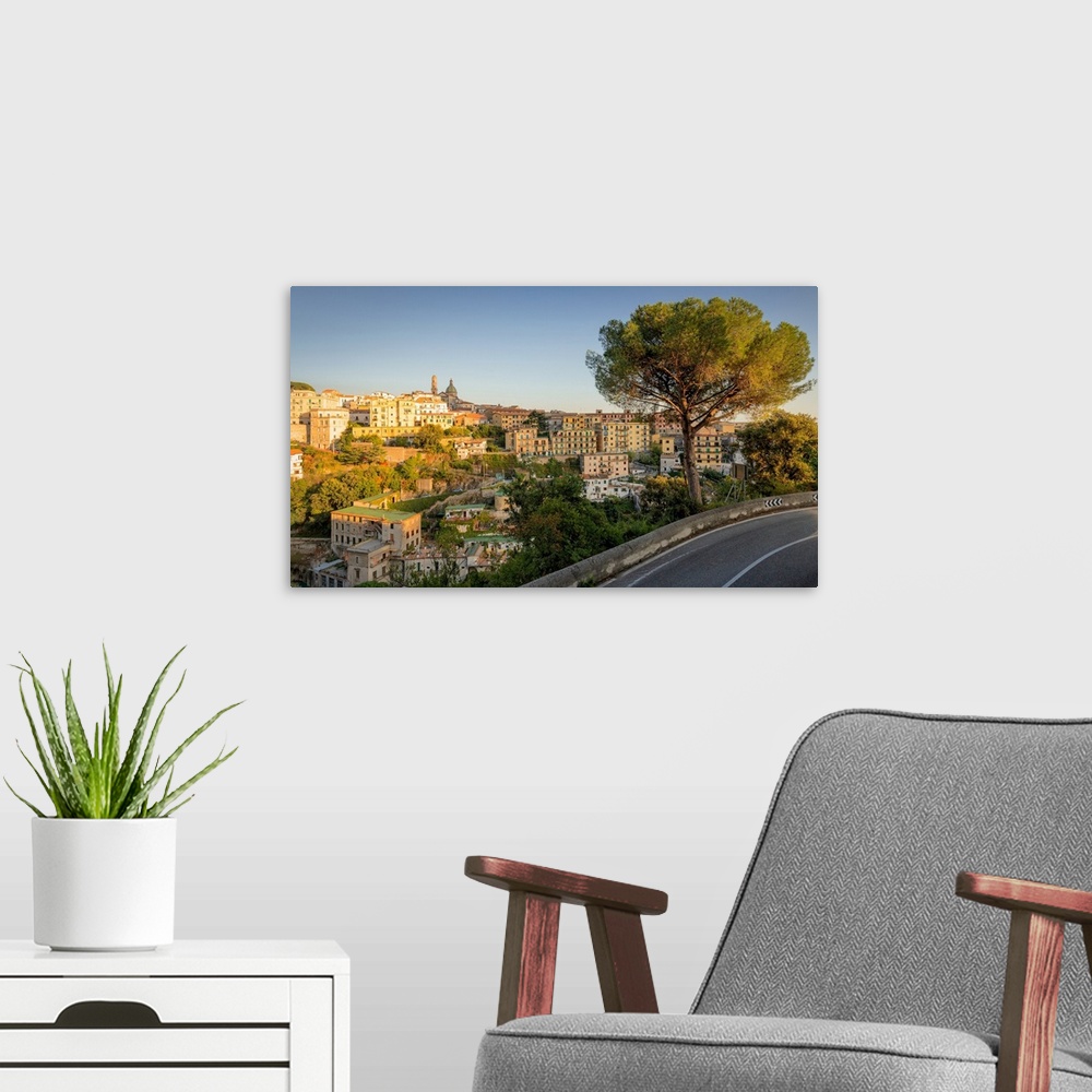 A modern room featuring The view of Vietri sul Mare as seen from the Amalfi drive, Salerno province, Campania region, Ita...
