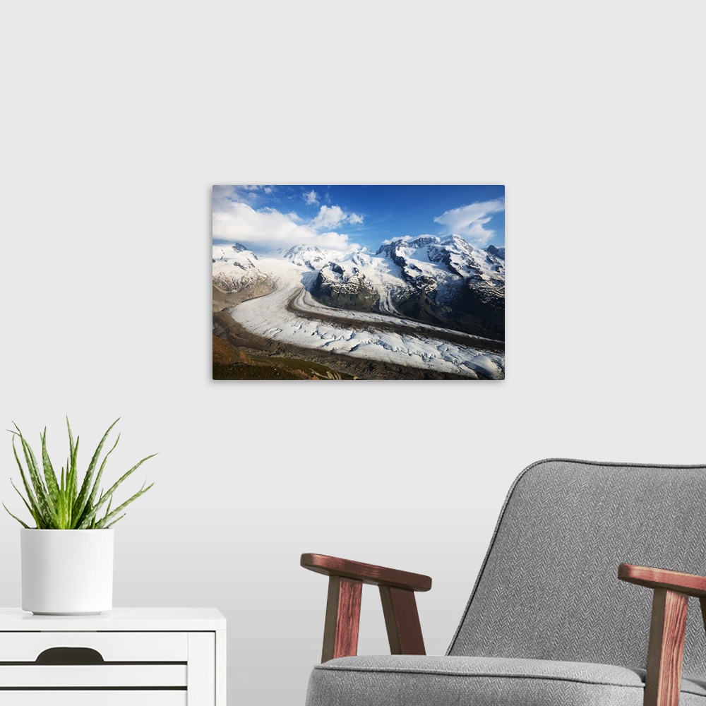 A modern room featuring Europe, Valais, Swiss Alps, Switzerland, Zermatt, Monte Rosa glacier and Breithorn mountain.