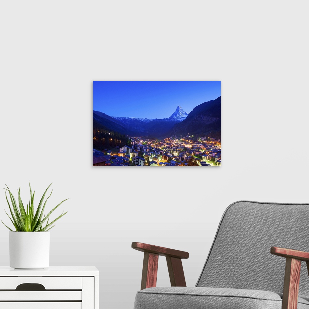 A modern room featuring Europe, Valais, Swiss Alps, Switzerland, Zermatt, The Matterhorn (4478m).