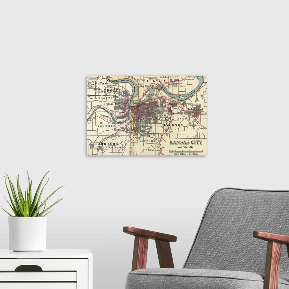 A modern room featuring Kansas City - Vintage Map