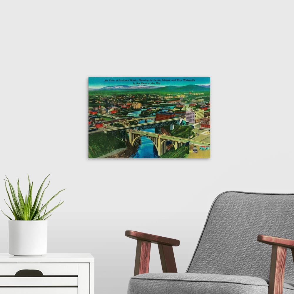 A modern room featuring Aerial View of Spokane, WA