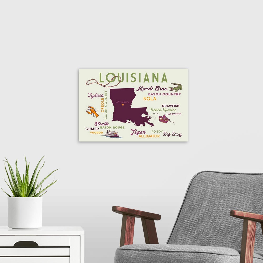 A modern room featuring Alexandria, Louisiana, Typography and Icons