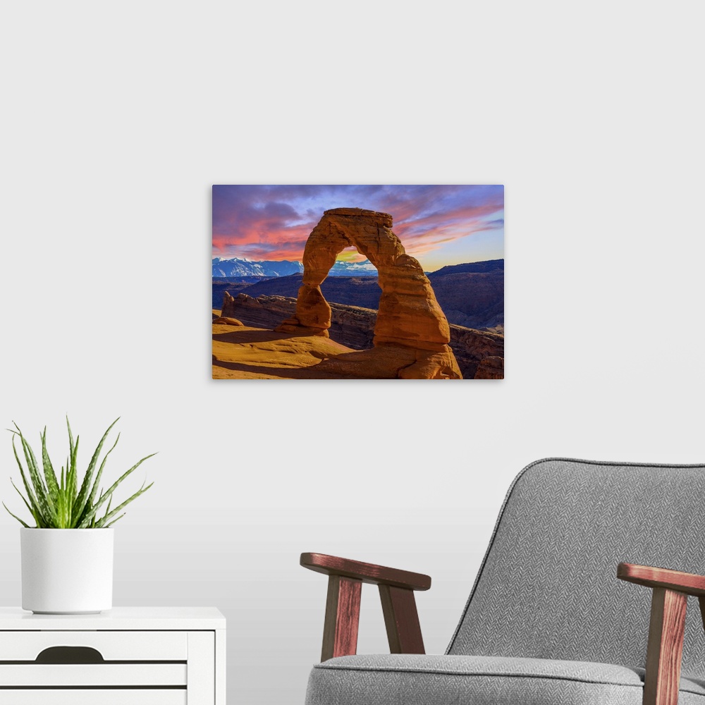 A modern room featuring Arches National Park, Utah - Delicate Arch Sunset